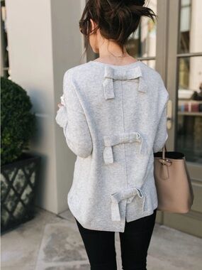 Halogen Gray Bow Back Oversized Sweater XL Soft Knit Long Sleeve Cozy Chic